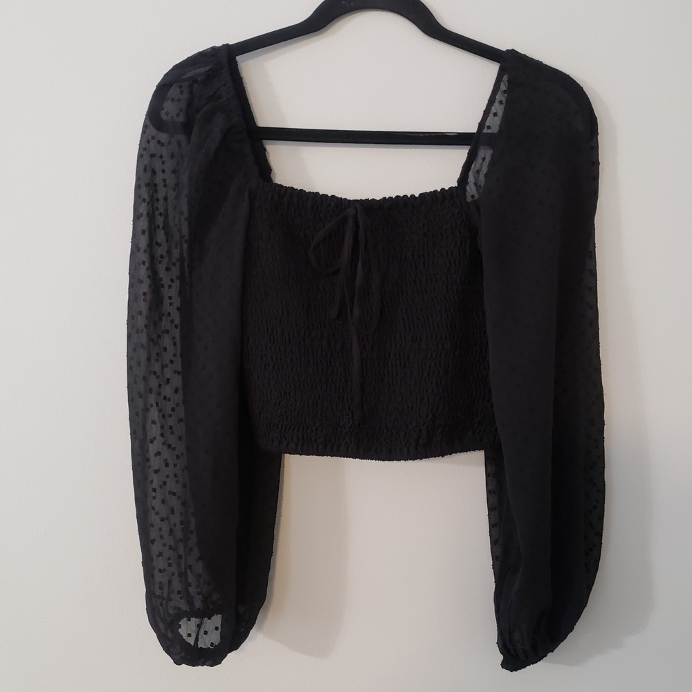 Whimsigoth Boho Cropped Top Small Dark Romantic Going Out Smocked Swiss Dot